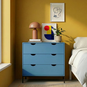 Comò a 3 Cassetti Colwyn Cassettiera Mobile Contenitore 78 x 80 x 40 cm - Blu [en.casa]