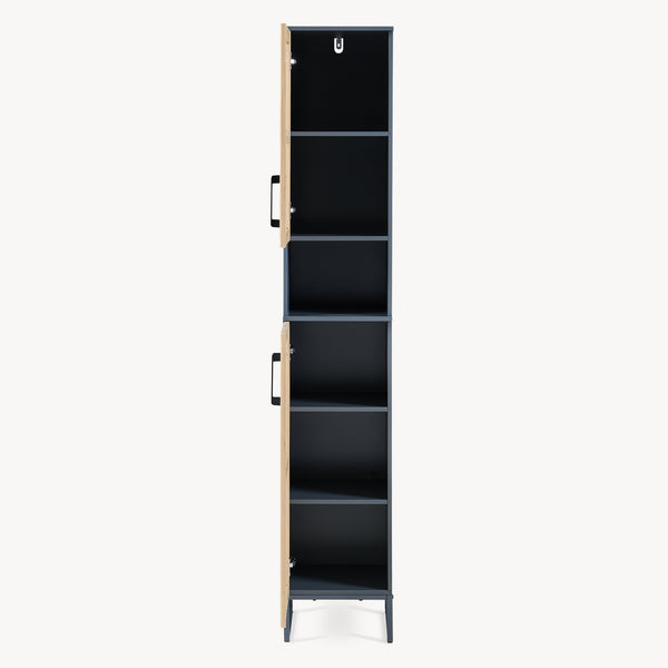 Armoire haute Svanes 170x30x30 cm Gris foncé/Naturel [en.casa]