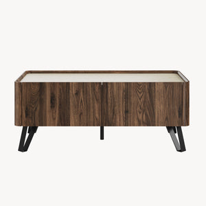 Table basse Trorlon 100 x 50 x 40 cm effet noyer / travertin [en.casa]