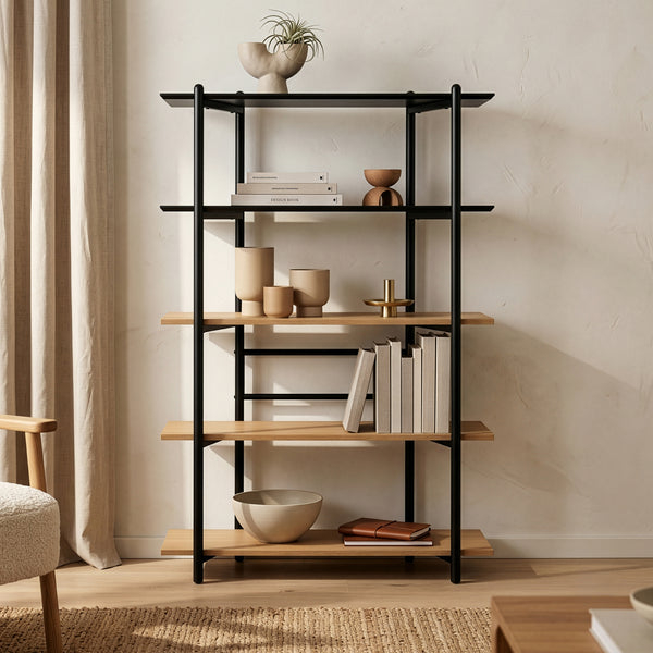 Libreria Kappespoo 124x80x35 cm Nero/effetto quercia [en.casa]