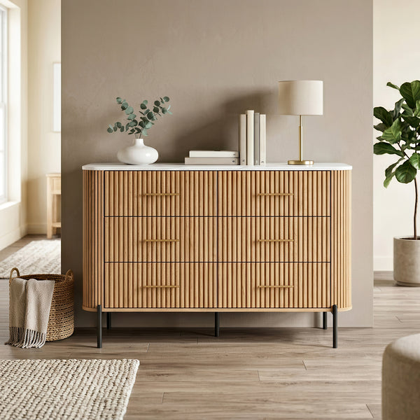 Commode Kokunse avec 6 tiroirs 120x42x78 cm aspect chêne [en.casa]