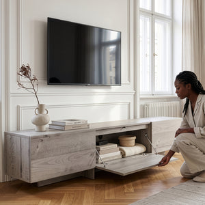 Meuble TV Kapipimso 194 x 31 x 37 cm effet chêne gris [en.casa]