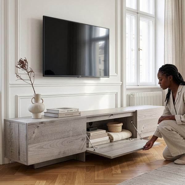 Meuble TV Kapipimso 194 x 31 x 37 cm effet chêne gris [en.casa]