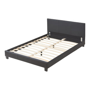 Lit double capitonné (140 x 200cm) cuir synthétique avec sommier à lattes noir Corium