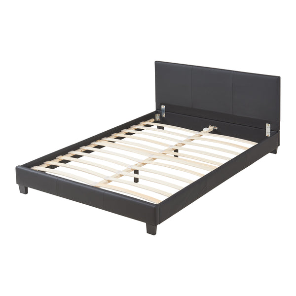 Lit double capitonné (140 x 200cm) cuir synthétique avec sommier à lattes noir Corium