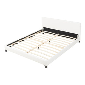 Lit Double Rembourré Albacete Sommier à Lattes Similicuir 160 x 200 cm Blanc Corium