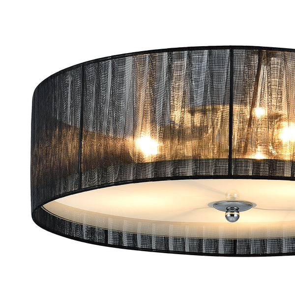 Plafonnier Moderne Lustre Design Lampe à Suspension Salon 3 x E27 12 cm x Ø 40 cm Tissu Verre Noir Blanc [lux.pro]