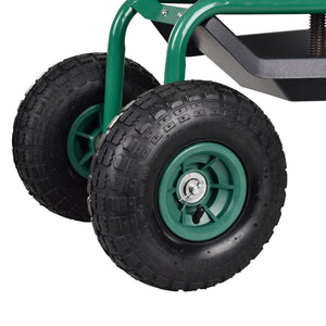 Sgabello su 4 Ruote per Giardinaggio con Seduta Regolabile in Altezza e Ripiano Portaattrezzi Scooter da Giardino - Verde / Nero [pro.tec] 