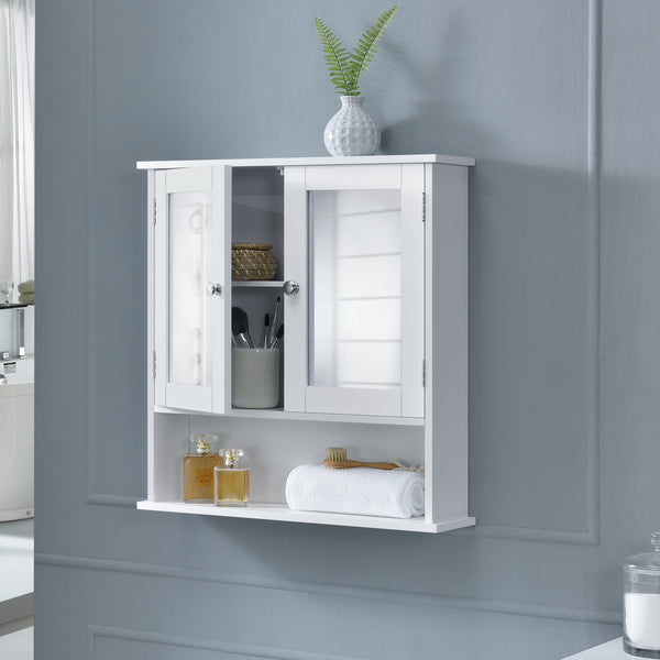 Armadietto Pensile da Bagno con Ante a Specchio e Scomparto Aperto - Bianco [en.casa]