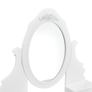 [en.casa] Coiffeuse Table de Maquillage avec 1 Miroir Inclinable et 4 Tiroirs et 1 Tabouret Confortable MDF et Bois 141 x 75 x 40 cm Blanc