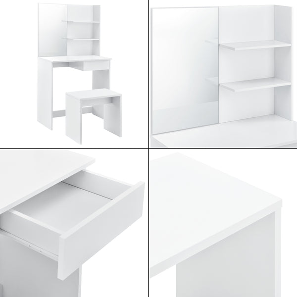 [en.casa] Coiffeuse Table de Maquillage avec Tiroir et Chaise Panneau en Fibre de Bois Blanc 141 x 75 x 39,7 cm