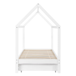 Lit Enfant Forme Maison Avec 2 Tiroirs Lund 90 x 200 cm Blanc [en.casa]