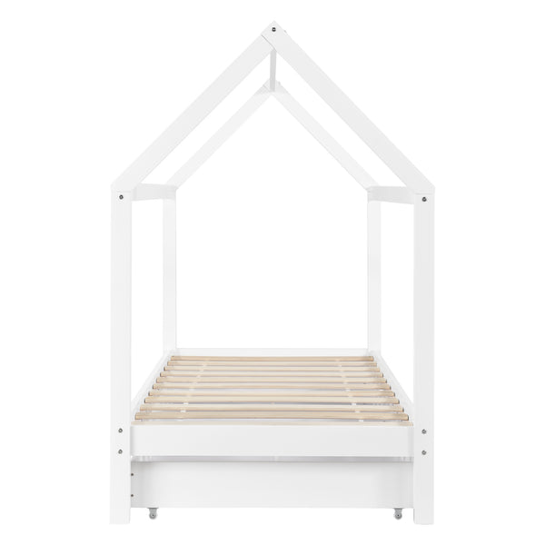 Lit Enfant Forme Maison Avec 2 Tiroirs Lund 90 x 200 cm Blanc [en.casa]