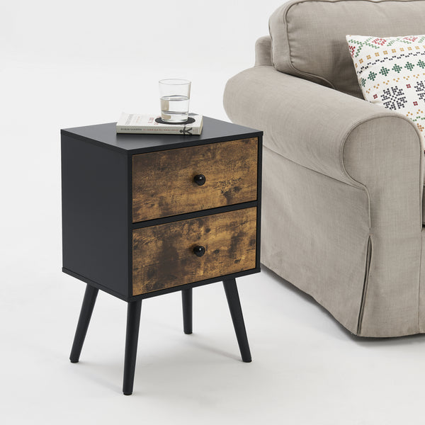 Petite Table avec 2 Tiroirs Effet Bois et Noir 60 x 40 x 29,5 cm [en.casa]