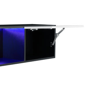 Étagère Murale Thabong avec Éclairage LED Bleu 150 x 30 x 30 cm Noir Blanc Brillant [en.casa]