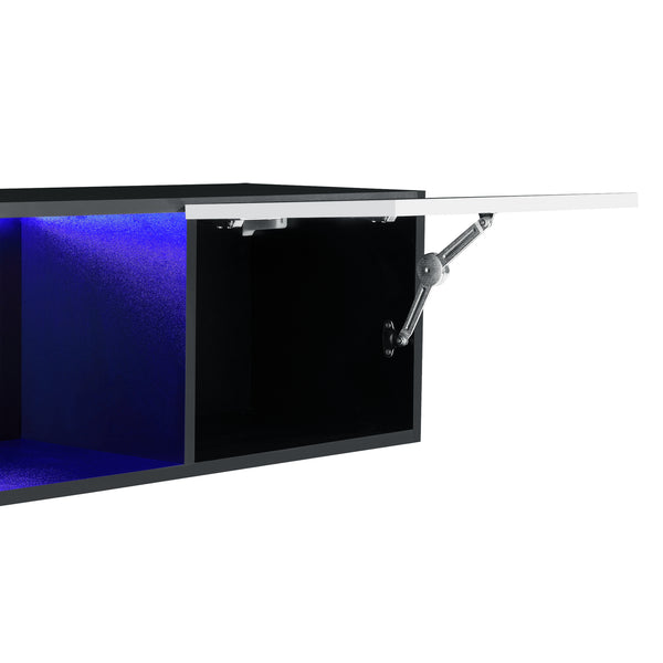 Étagère Murale Thabong avec Éclairage LED Bleu 150 x 30 x 30 cm Noir Blanc Brillant [en.casa]