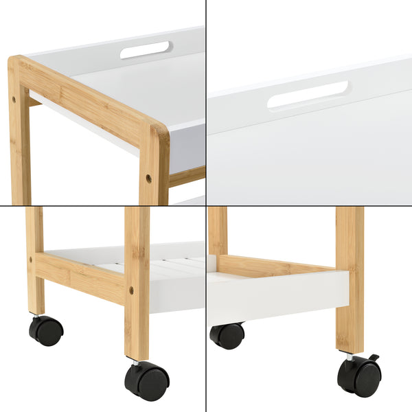 Servierwagen Lugano 75x46x35 cm Rollwagen mit Ablage Weiß/Natur en.casa