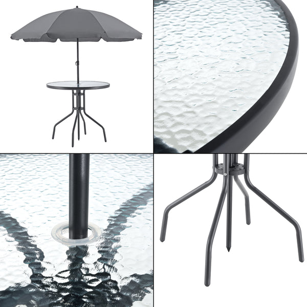 Salon de Jardin Milagro de 4 Places avec Parasol Verre Noir Gris Foncé [en.casa]