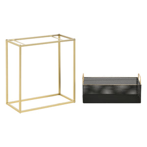 Set di 2 Portavasi in Metallo di Forma Rettangolare Supporto in Colore Ottone per Piante con Coprivaso Nero in 2 Altezze e Misure Diverse