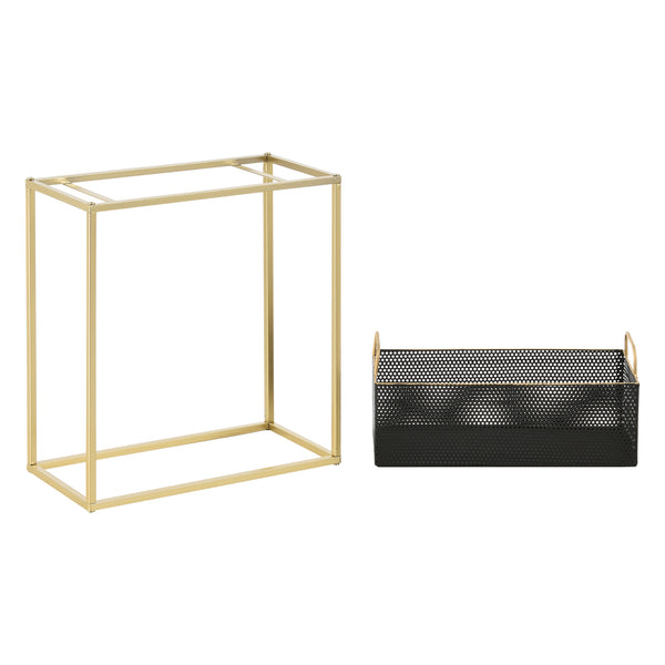 Set di 2 Portavasi in Metallo di Forma Rettangolare Supporto in Colore Ottone per Piante con Coprivaso Nero in 2 Altezze e Misure Diverse