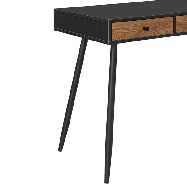 Scrivania (AxLaxP) 75 x 115 x 48 cm Consolle con 3 Cassetti, Scrittoio su Gambe in Metallo, Tavolo da Computer per Ufficio/Casa - Nero/Color Legno Scuro