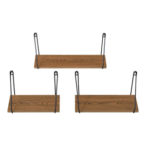 Set di 3 Mensole da Parete in Misure Diverse, 3 Consolle Pensili da Muro con Staffe Nere in Ferro Mensole Portaoggetti / Libreria - Piano in Effetto Legno Scuro