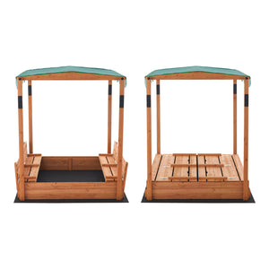 Sabbiera Pitsunda in Legno con Panchine e Tenda Parasole - Sabbiera Richiudibile [en.casa]