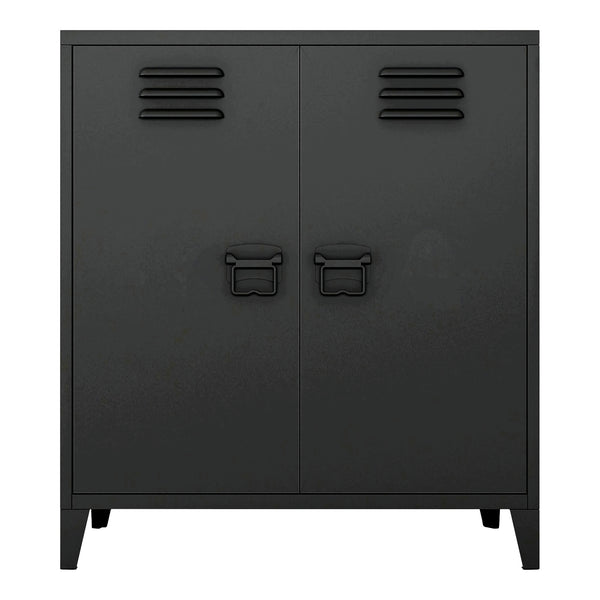 Casier de bureau métallique Oripää à 2 portes 90 x 80 x 33 cm noir mat [en.casa]