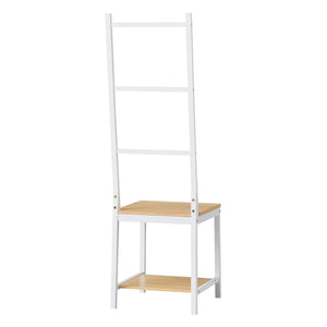 Servomuto 'Juuka' con Seduta - Portasciugamano con Ripiani - Bambù - Bianco/Effetto Legno [en.casa] 