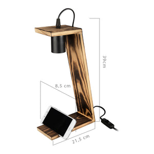 Lampe de bureau Gillingham en bois massif 39 cm E27 noir / naturel [lux.pro]