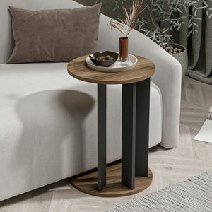 Table d'appoint Frederiksberg ronde effet noyer / anthracite [en.casa]