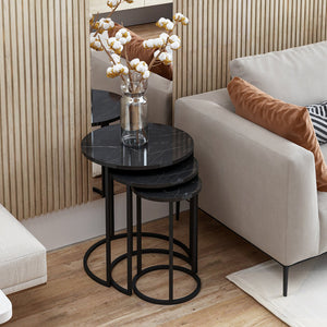 Set de 3 tables d'appoint Frederiksværk gigognes rondes marbre noir [en.casa]