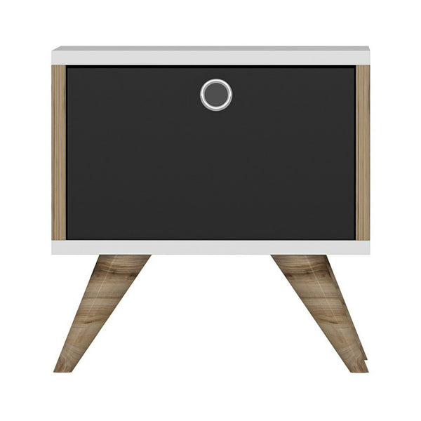 Table de chevet Hinnerup avec compartiment de rangement 41 x 40 x 35 cm blanc / effet chêne / noir [en.casa]