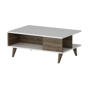 Table basse rectangulaire Grenaa avec espace de rangement blanc / effet noyer [en.casa]