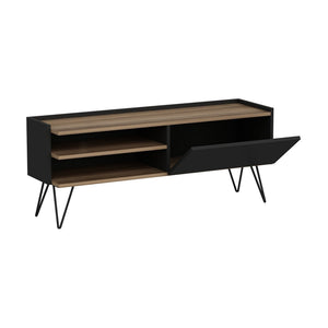 Meuble TV Dronninglund à porte 50 x 124 x 37 cm noir / effet bois [en.casa]
