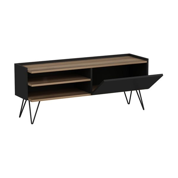 Meuble TV Dronninglund à porte 50 x 124 x 37 cm noir / effet bois [en.casa]