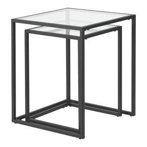 Lot de 2 tables d'appoint Holstebro gigognes en verre et métal transparent / noir [en.casa]