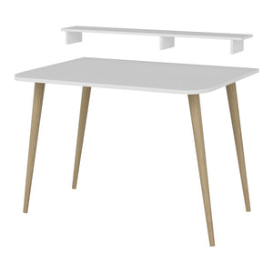 Bureau Östhammar avec réhausseur d'écran 73,8 x 90 x 60 cm blanc / naturel [en.casa]