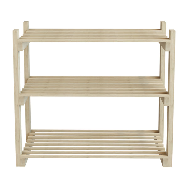 Scaffale Portascarpe 'Them' (AxLxP) 60 x 68 x 30 cm Scarpiera a 3 Ripiani Superfici a Doghe Scaffale Aperta in Legno di Pino [en.casa]