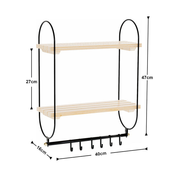 Étagère murale Pielavesi à 2 niveaux métal bois de pin 47 x 40 x 16 cm noir naturel [en.casa]