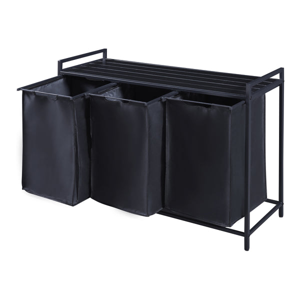 Mobile Portabiancheria Saltvik Sacchi Rimovibili Capienza 3x 45 L - Nero [en.casa] 
