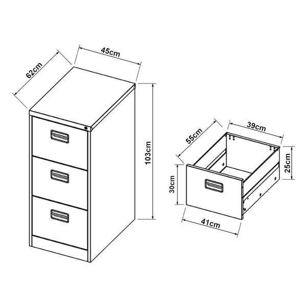 Caisson de bureau Rääkkylä acier 103 x 45 x 62 cm gris [en.casa]