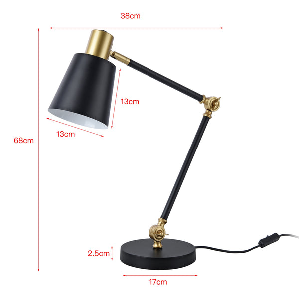Lampe de table Abergele E27 métal 68 x 38 x 17 cm noir or blanc lux.pro