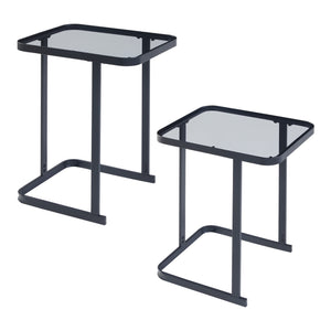 Set de 2 tables basses gigognes Laxå de tailles différentes verre trempé de 4 mm métal noir [en.casa]