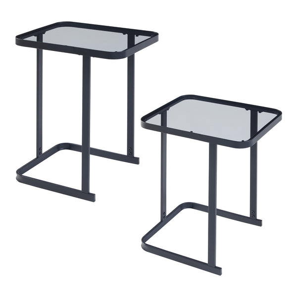 Set de 2 tables basses gigognes Laxå de tailles différentes verre trempé de 4 mm métal noir [en.casa]