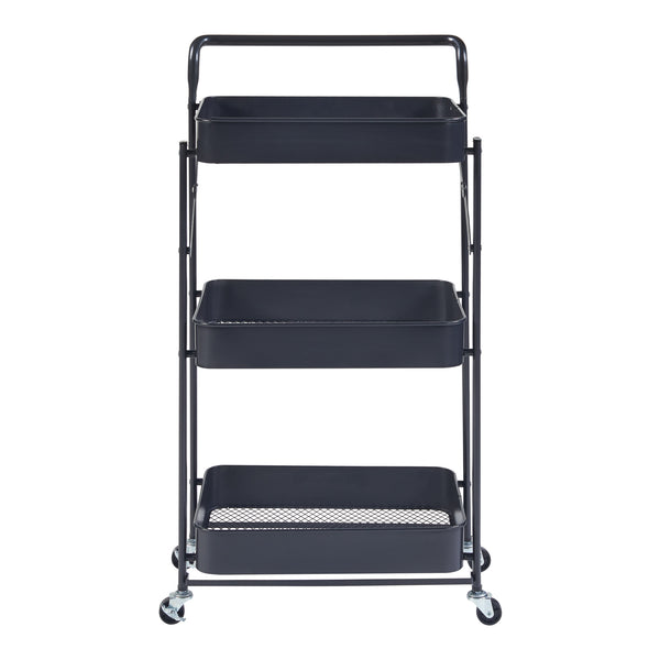 Carrello di Servizio Vörå con 3 Contenitori Telaio Pieghevole - Nero [en.casa]