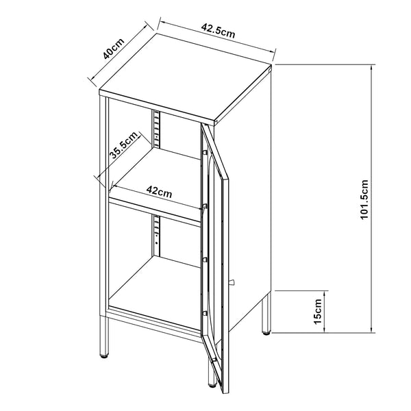Armadietto a Vetrata Karlskrona in Acciaio 102x43x40 cm Nero [en.casa] 