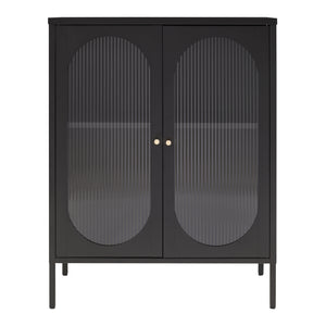 Buffet Karlskrona acier verre 102 x 80 x 40 cm noir [en.casa]

