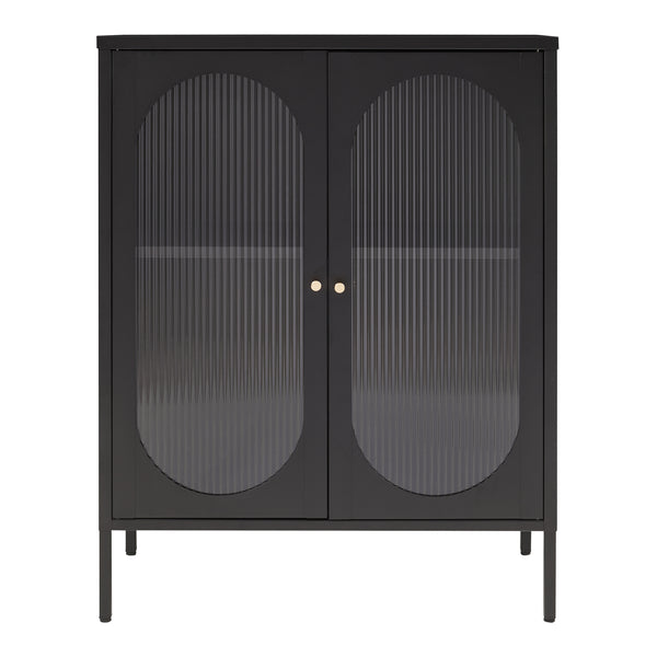Buffet Karlskrona acier verre 102 x 80 x 40 cm noir [en.casa]


