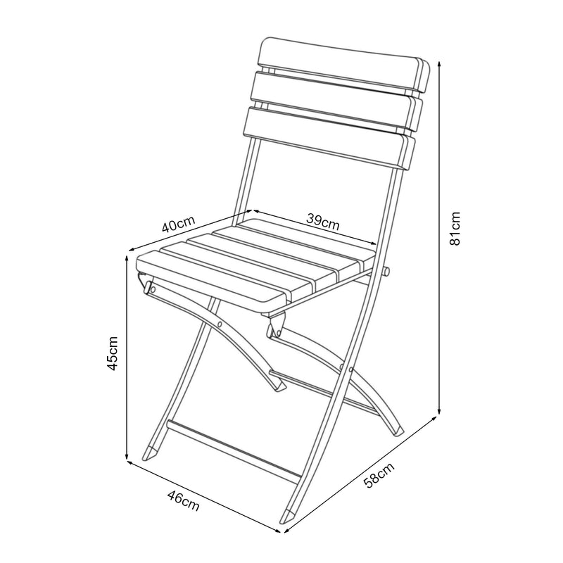 Croquis coté Lot de 2 chaises pliantes Lillestrøm 81 x 46 x 58 cm effet bois marron foncé [en.casa]
